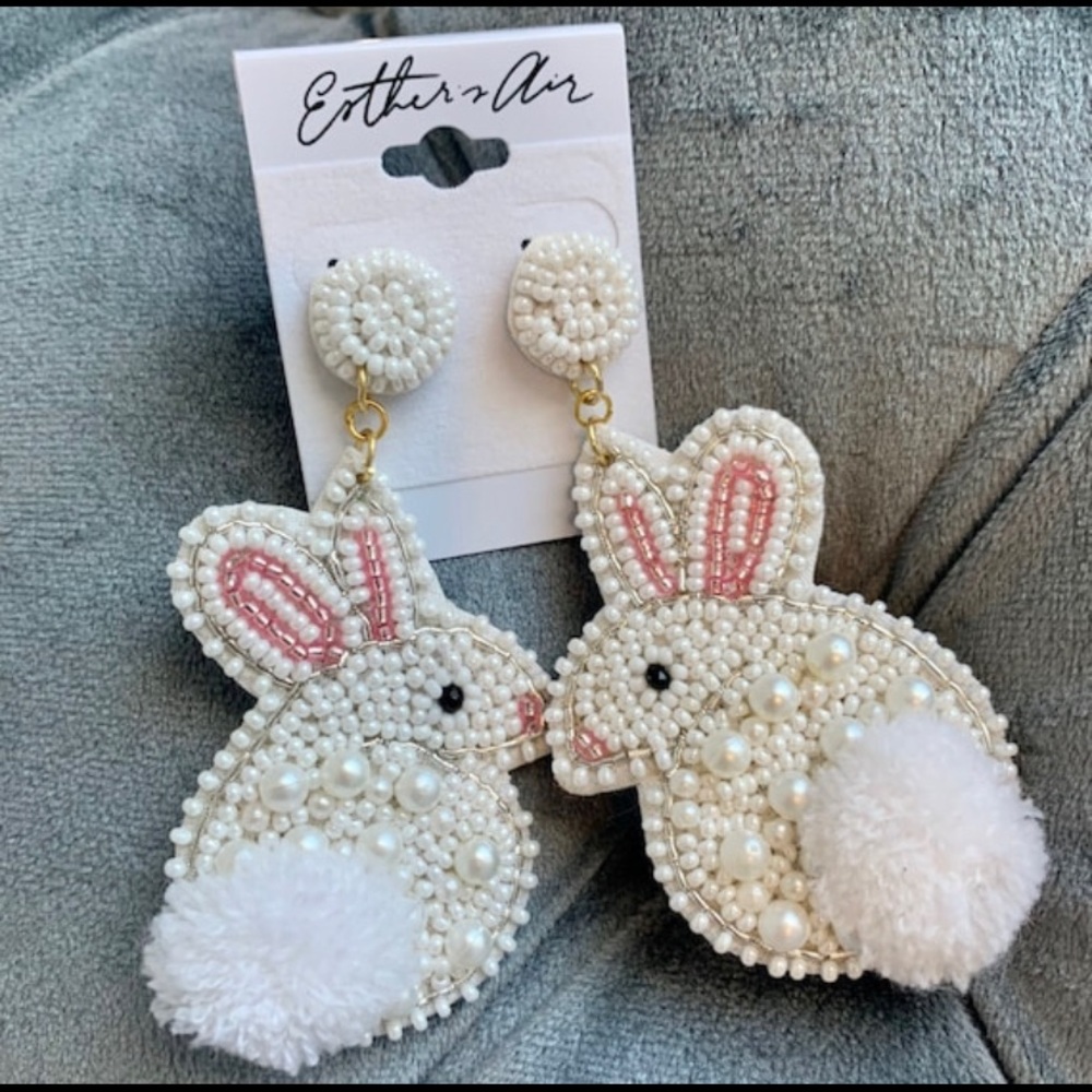 Easter Bunny Seed Beaded Earrings Easter Jewelry